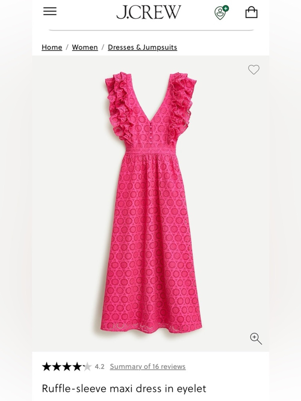 NWT J.Crew Pink Eyelet Midi Dress Ruffle Sleeve Button Front Summer Dress - Picture 2 of 15